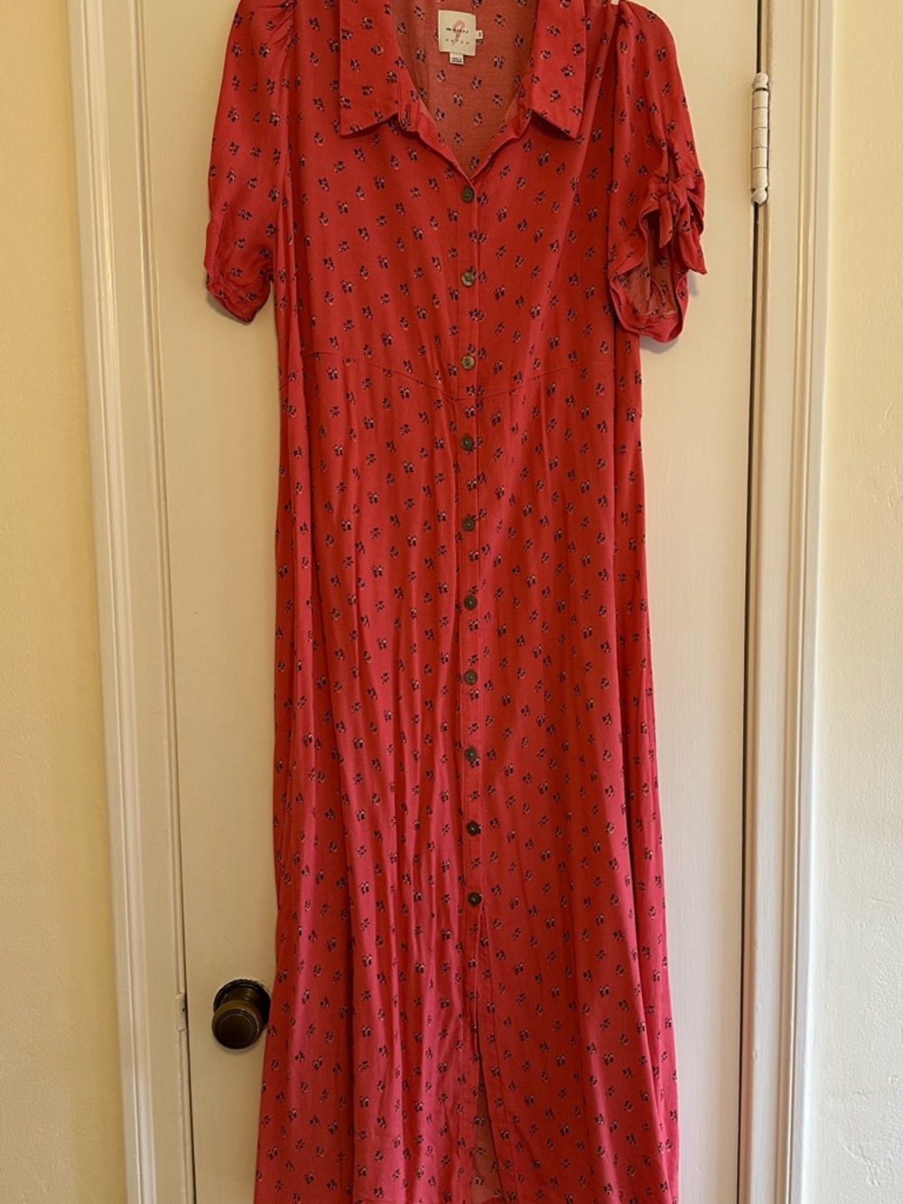 Hatch Coral Pink Floral Button-Front Maxi Maternity Dress